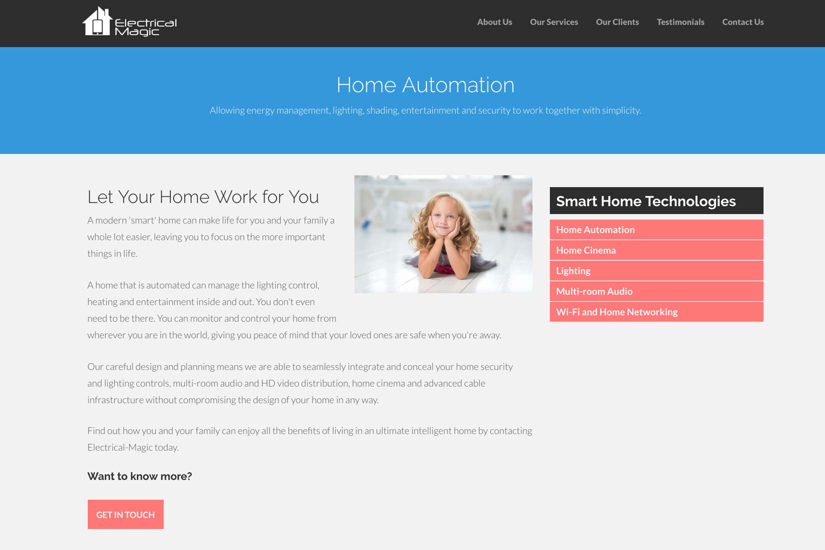 Electrical Magic Home Automation page built by Presto Web Design