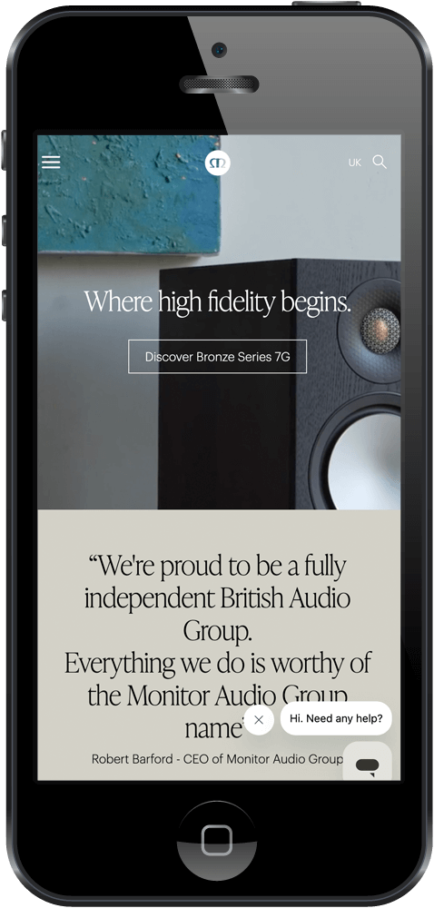 Monitor Audio website mobile view